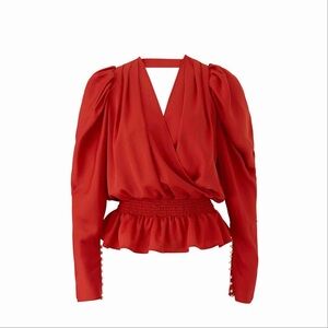 N12H ‘Edwardian’ Pearl Sleeve Blouse in Terracotta Red Crepe Size Small